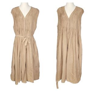 Maison de Soil Dress Med Cotton Linen Patchwork Stripe Sandstone Striper Seer